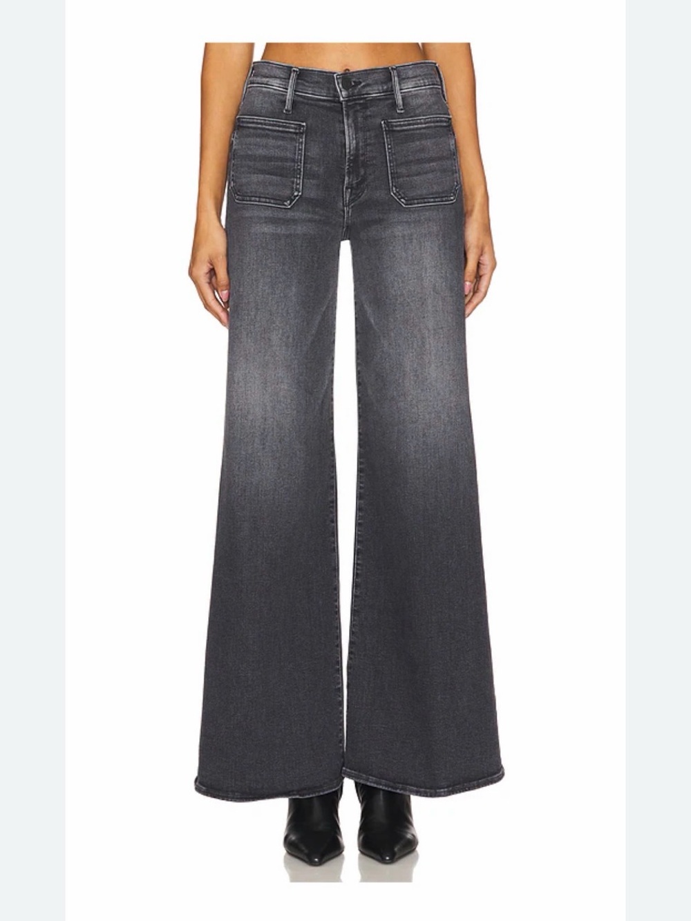 MOTHER Patch Pocket Twister Sneak Wide Leg High-Rise Jeans in Gray Size 27